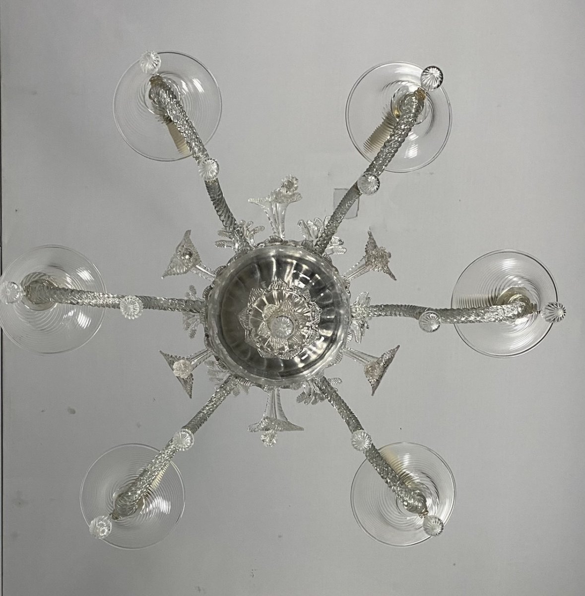 Transparent Murano Glass Venetian Chandelier, 6 Arms Of Light-photo-4