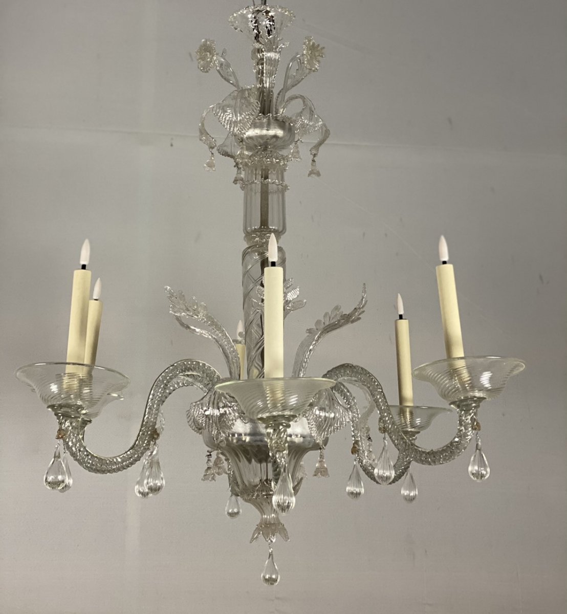 Transparent Murano Glass Venetian Chandelier, 6 Arms Of Light-photo-6