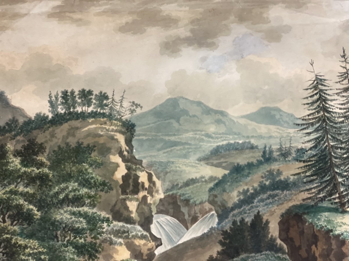 Paysage De Montagne, Aquarelle Signée Et Datée A. Calame 57-photo-2