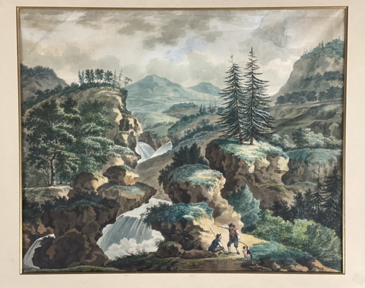 Paysage De Montagne, Aquarelle Signée Et Datée A. Calame 57-photo-3