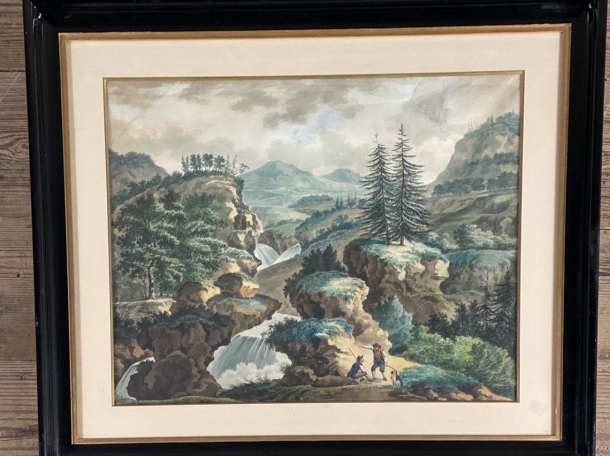 Paysage De Montagne, Aquarelle Signée Et Datée A. Calame 57