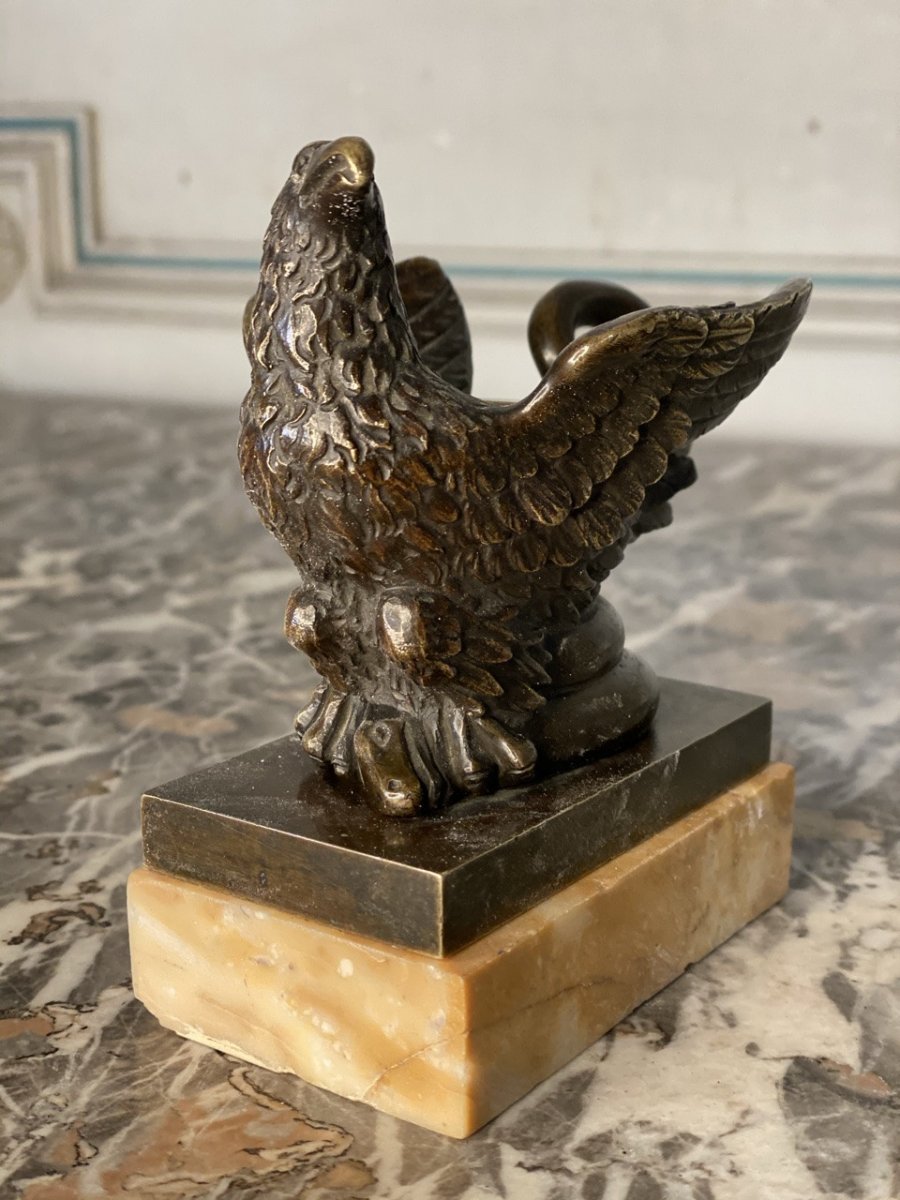 Aigle Et Serpent, Encrier En Bronze Sur Socle De Marbre -photo-3