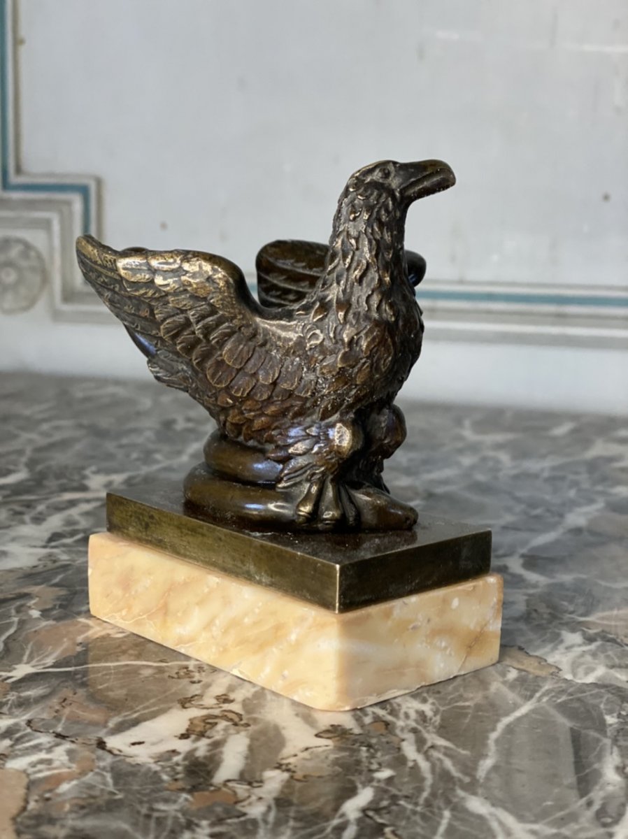 Aigle Et Serpent, Encrier En Bronze Sur Socle De Marbre 