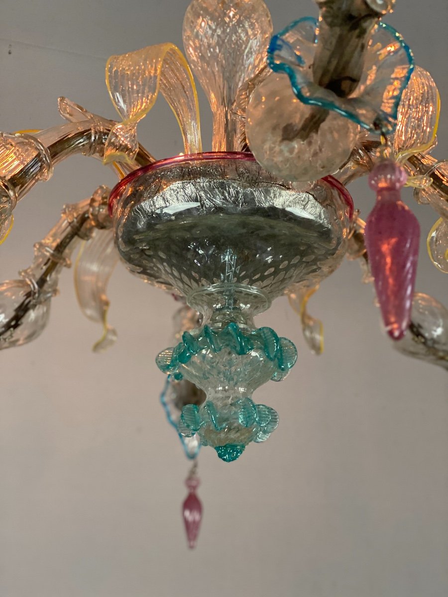 Lustre Rezzonico En Verre Coloré De Murano, 6 Bras De Lumière -photo-3