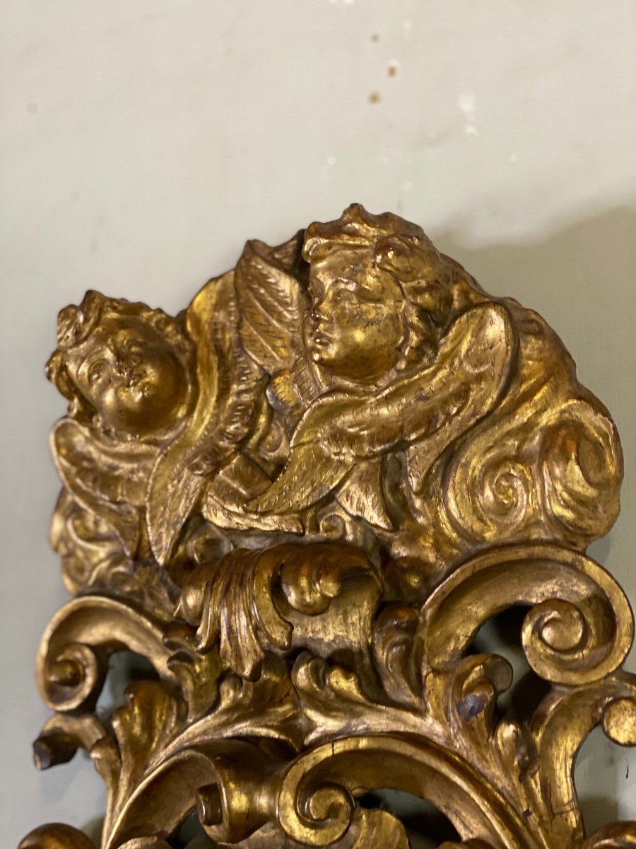 Pair Of Sconces In Carved And Gilded Wood Topped With Two Heads Of Cherubs, Italy-photo-4