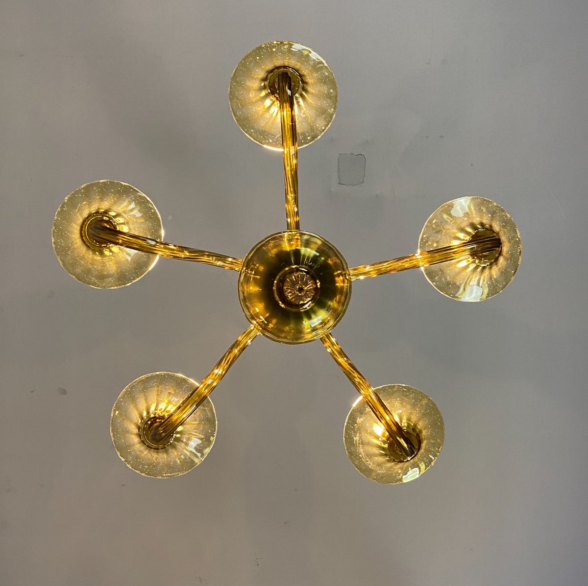 Venetian Murano Glass Chandelier In Amber Yellow Color, 5 Arms Of Light-photo-2