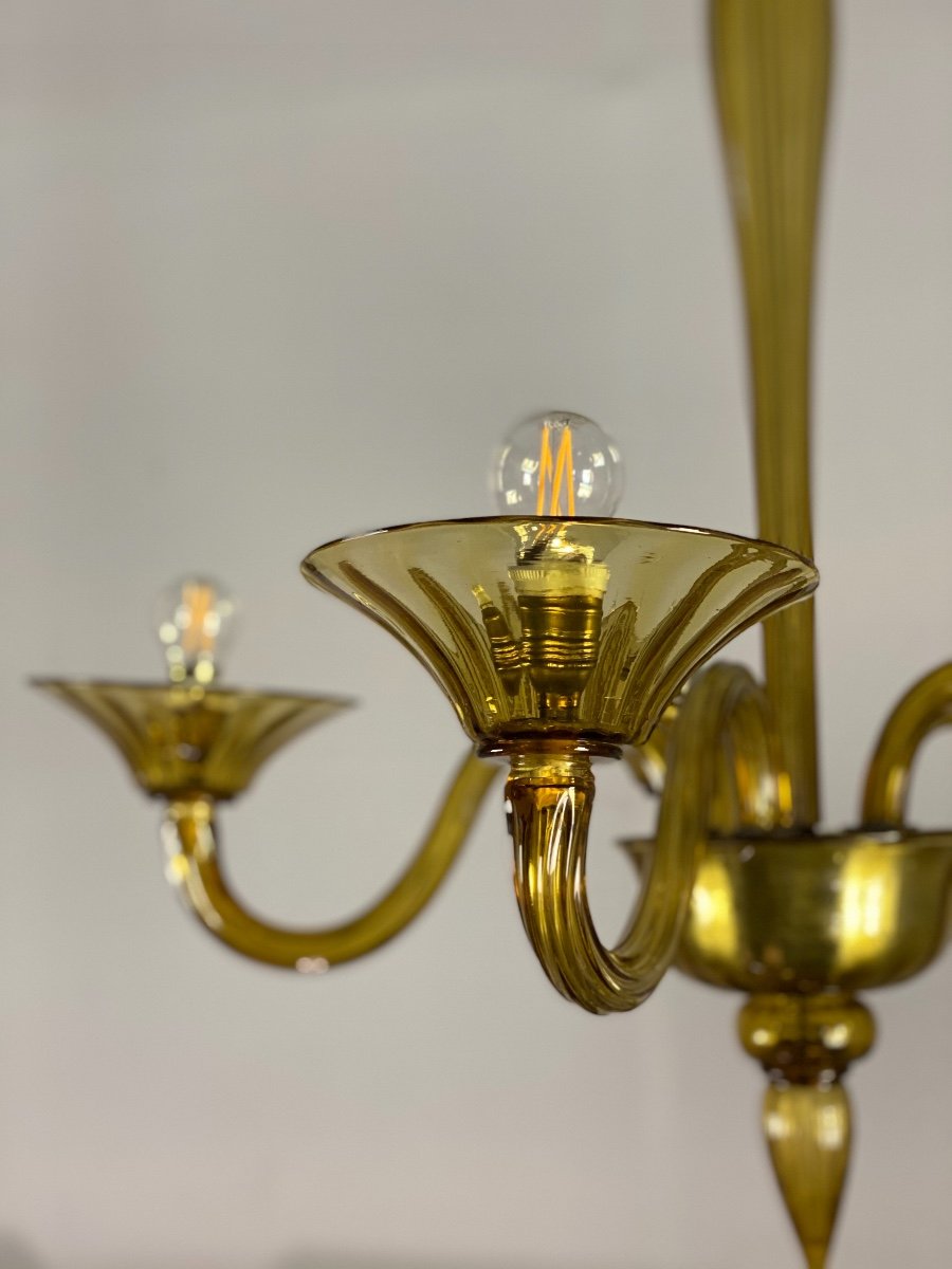 Venetian Murano Glass Chandelier In Amber Yellow Color, 5 Arms Of Light-photo-4