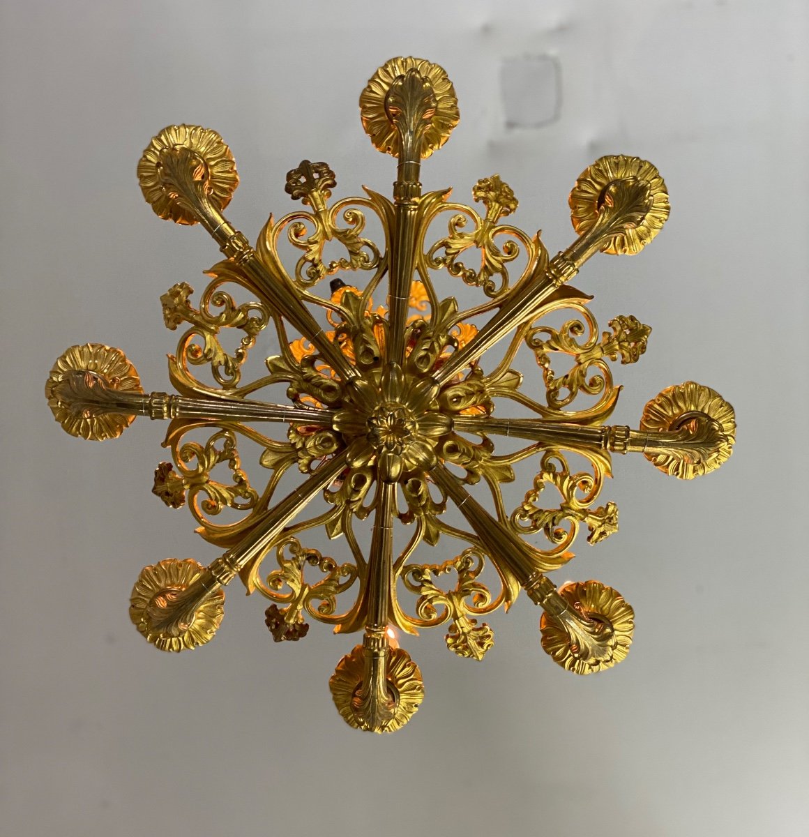 Gilt Bronze Chandelier 8 Arms Of Light, France First Half Of The XIXth Century-photo-2