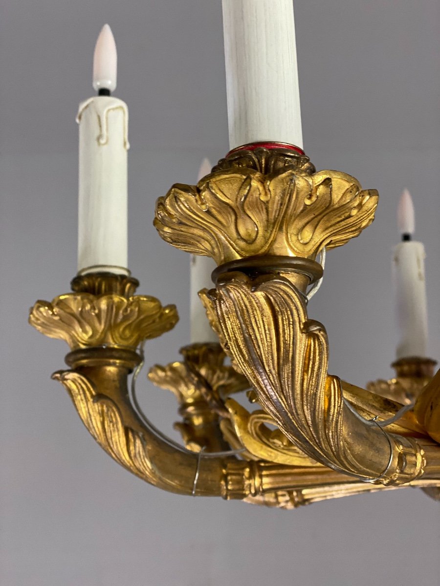 Gilt Bronze Chandelier 8 Arms Of Light, France First Half Of The XIXth Century-photo-2