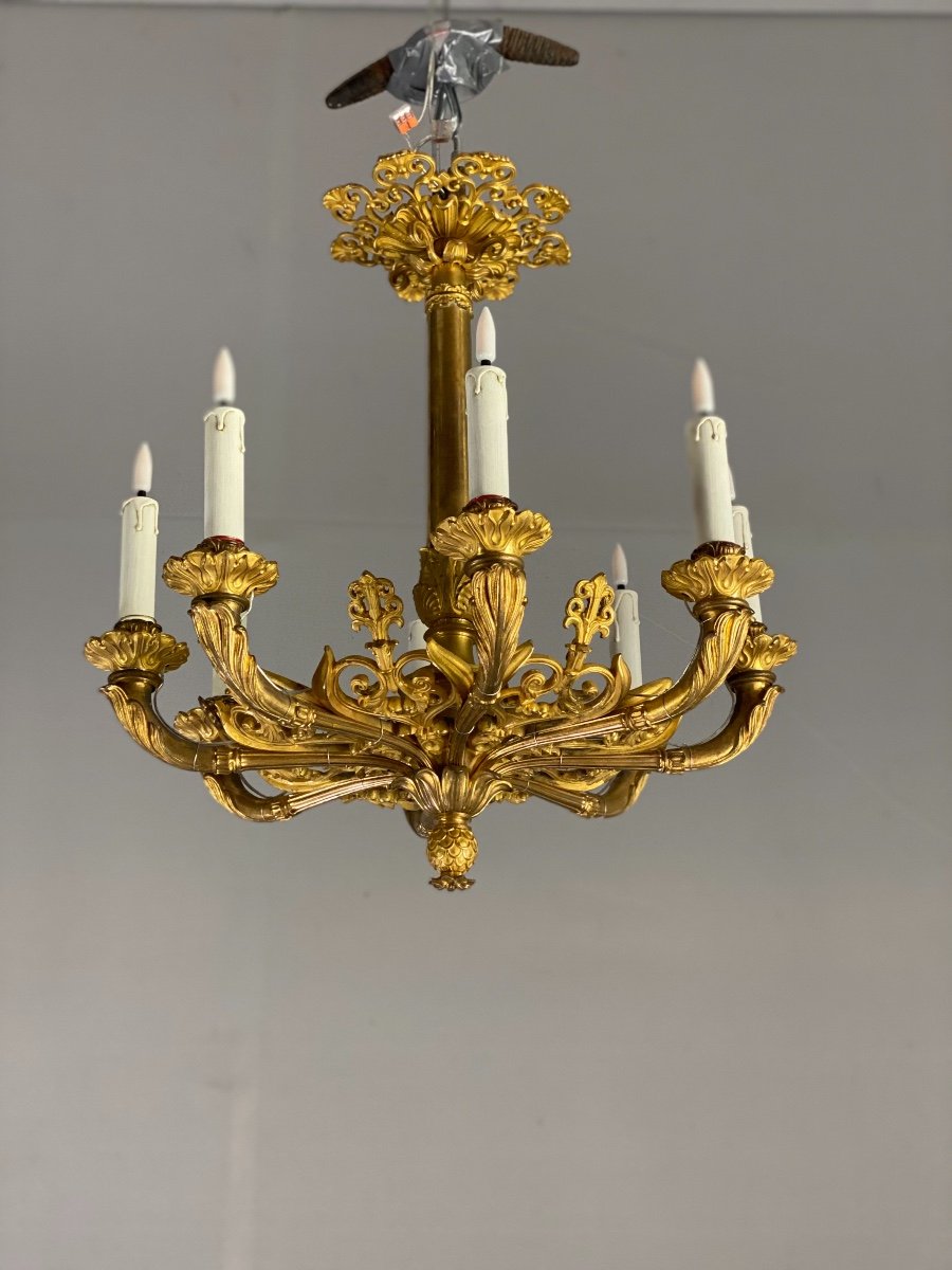 Gilt Bronze Chandelier 8 Arms Of Light, France First Half Of The XIXth Century-photo-7