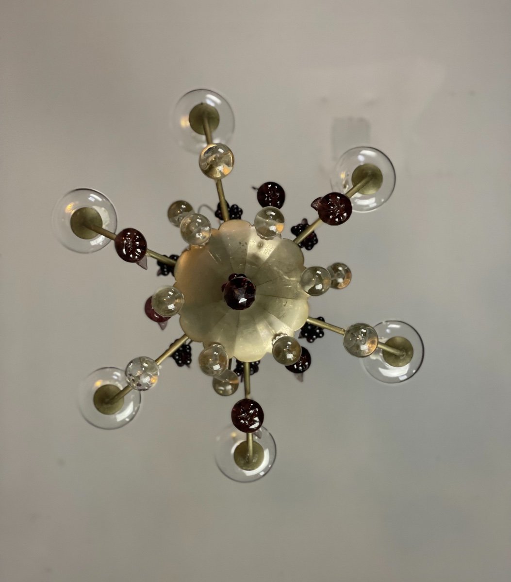 Chandelier In Silver Bronze Garnished With Tassels, Fruits And Balls-photo-2