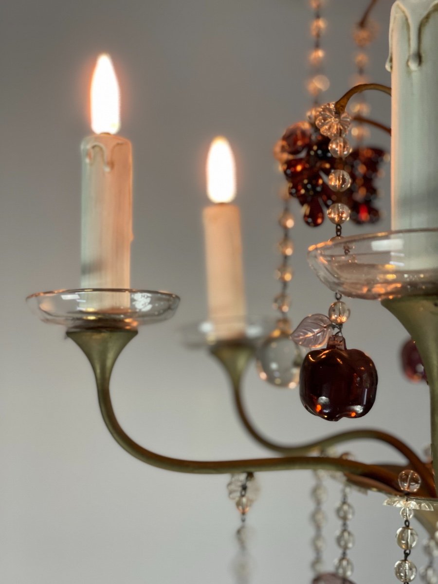 Lustre En Bronze Argenté Garni De Pampilles, Fruits Et Boules -photo-4