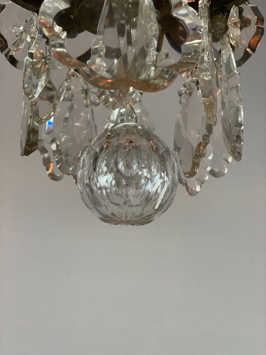 Bronze Chandelier Garnished With Cut Crystal Pendants-photo-4