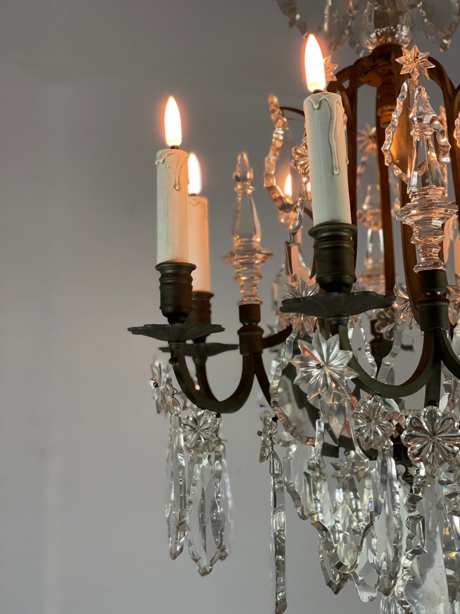 Bronze Chandelier Garnished With Cut Crystal Pendants-photo-5