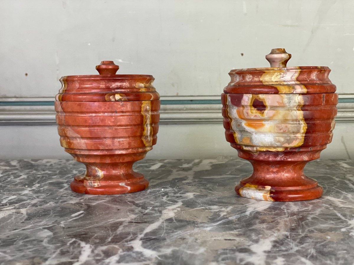 Pair Of Small Marble Barrels, Around 1880-photo-5