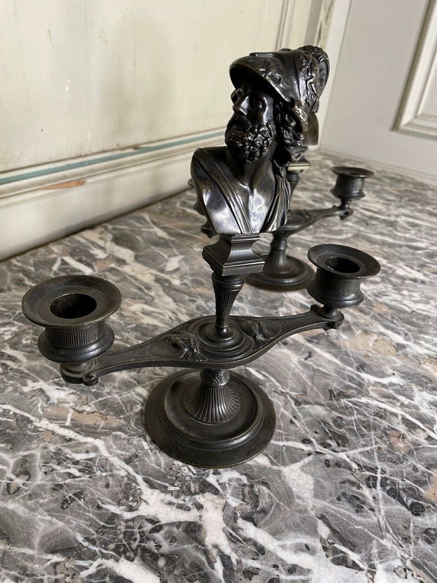 Pair Of Bronze Candlesticks With Black Patina In The Taste Of The Antique-photo-2