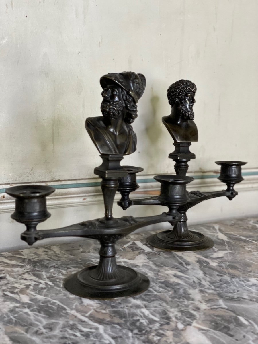 Pair Of Bronze Candlesticks With Black Patina In The Taste Of The Antique-photo-4