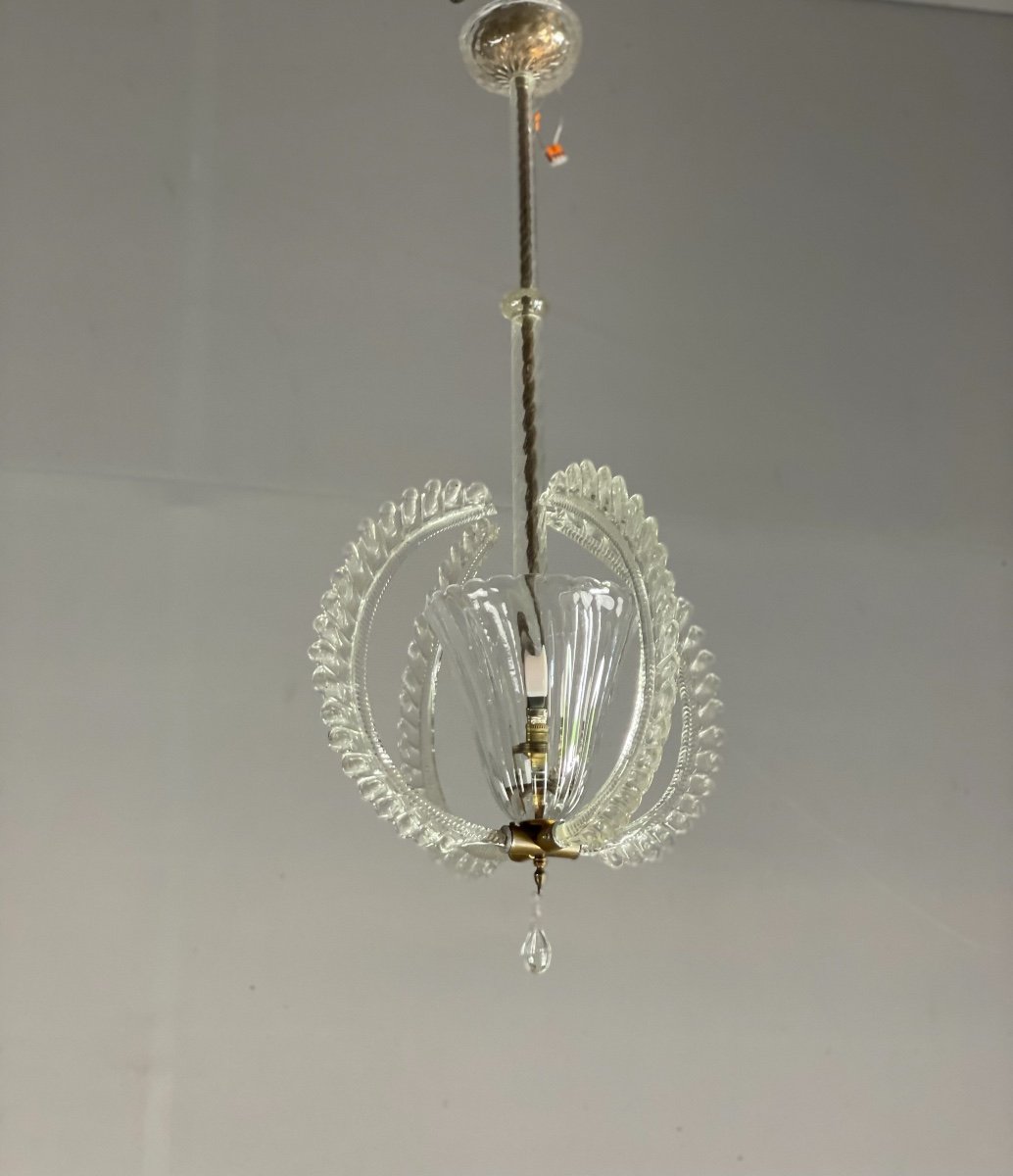 Chandelier Or  Lantern In Clear Murano Glass Around 1940-photo-2