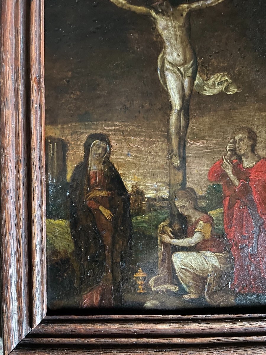 Christ Sur La Croix, Huile Sur Cuivre XVIIème Siècle -photo-4