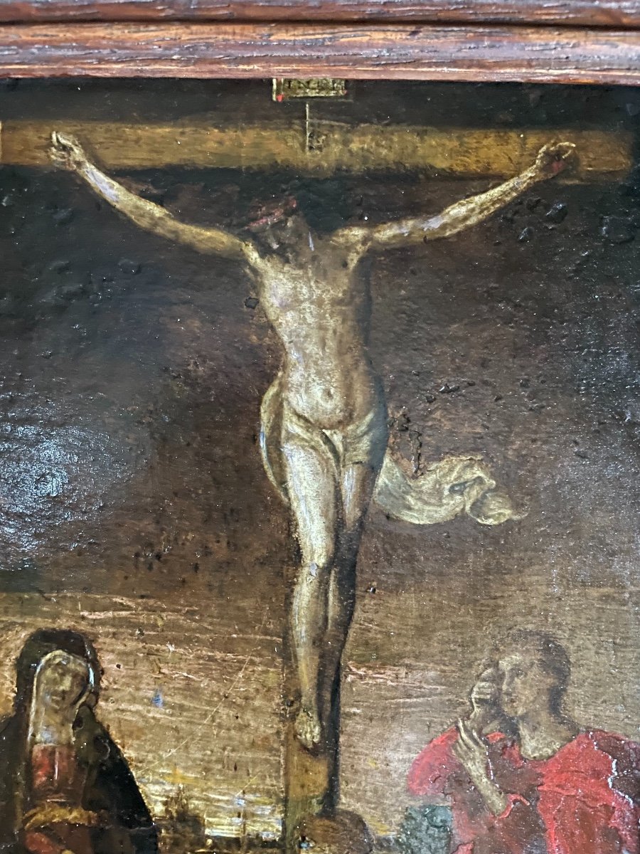 Christ Sur La Croix, Huile Sur Cuivre XVIIème Siècle -photo-1