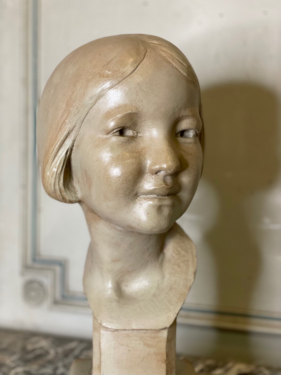 Plaster Bust, Young Girl, Monogram And Date-photo-2