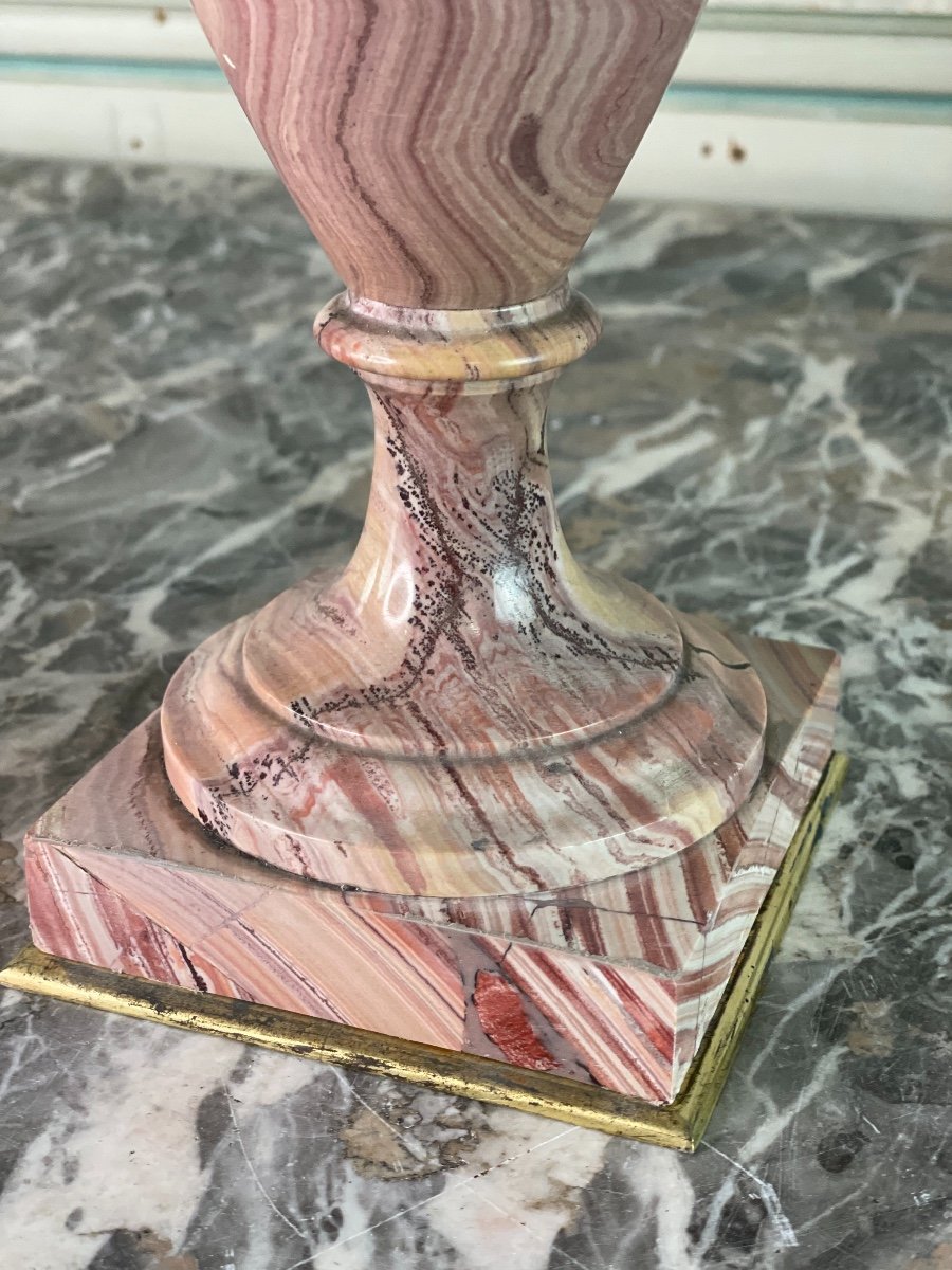 Pair Of Urns In Pink Marble And Gilded Bronzes-photo-3