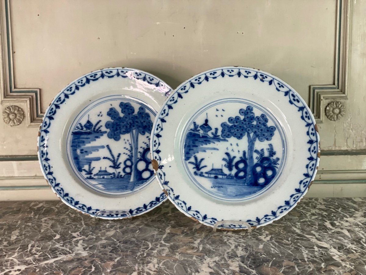 Pair Of Delft Earthenware Dishes, Eighteenth Century-photo-4