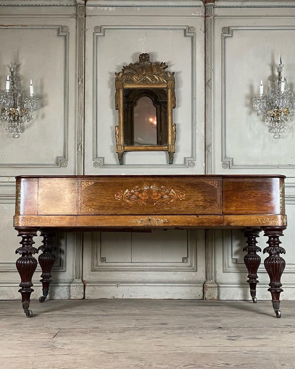 Square Piano  In Rosewood And Marquetry Of Mother Of Pearl And Fruitwoods Circa 1830-photo-3