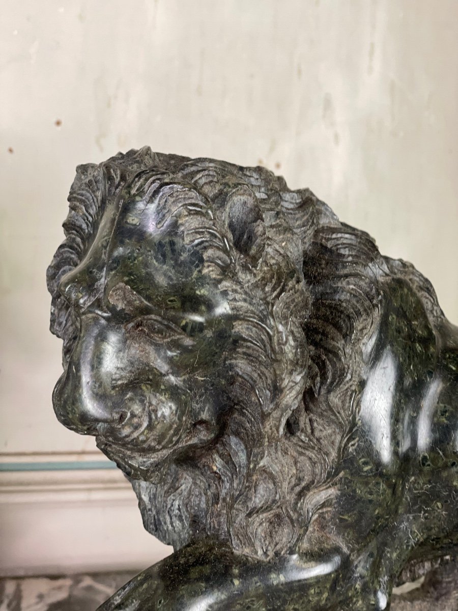 Pair Of Medici Lions In Serpentine Marble, XIXth Century-photo-5