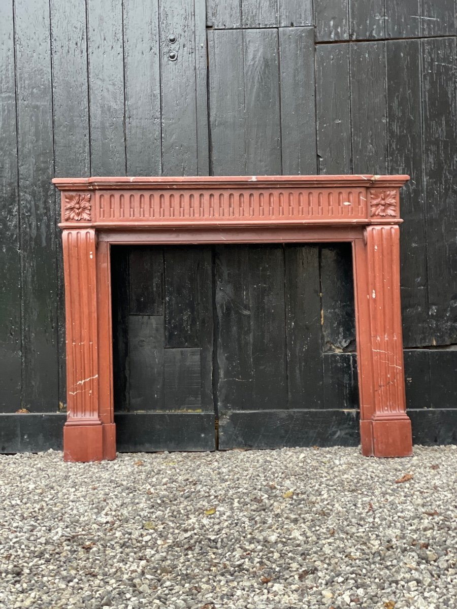 Louis XVI Style Fireplace In Antique Red  Marble, France Circa 1880-photo-7