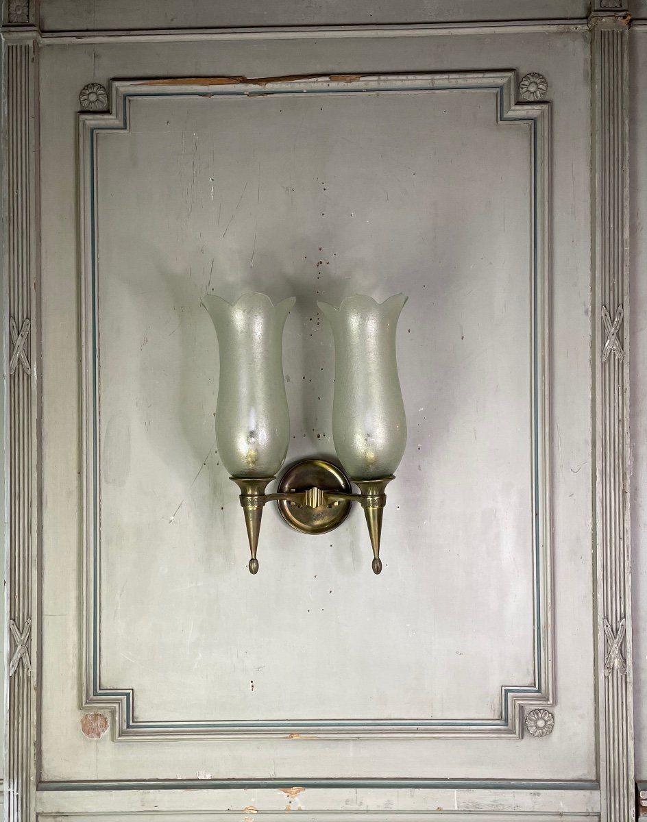 Suite De 4 Appliques En Bronze Et Verre De Murano, Pier Luigi Colli Et Seguso, 1955-photo-3