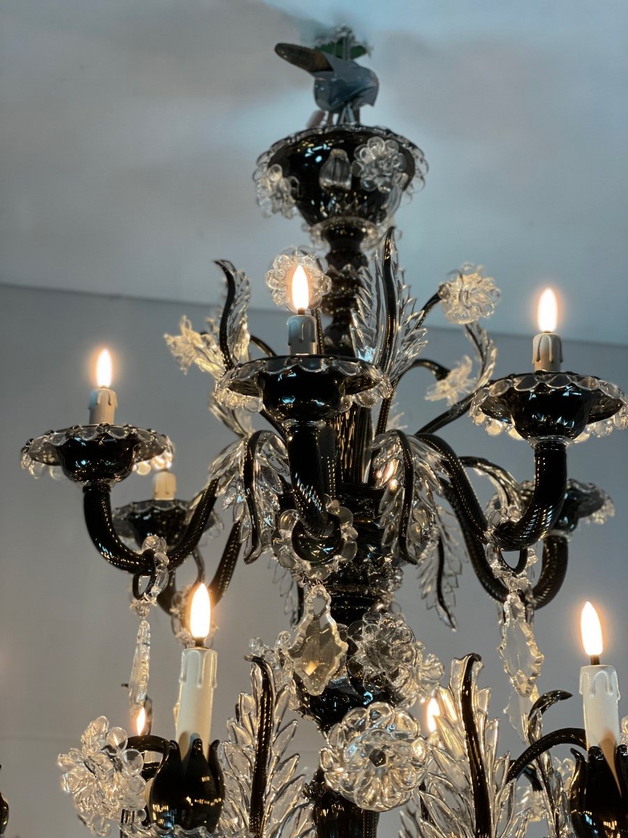 Important Venetian Chandelier In Black And Colorless Murano Glass 24 Arms Of Light-photo-4