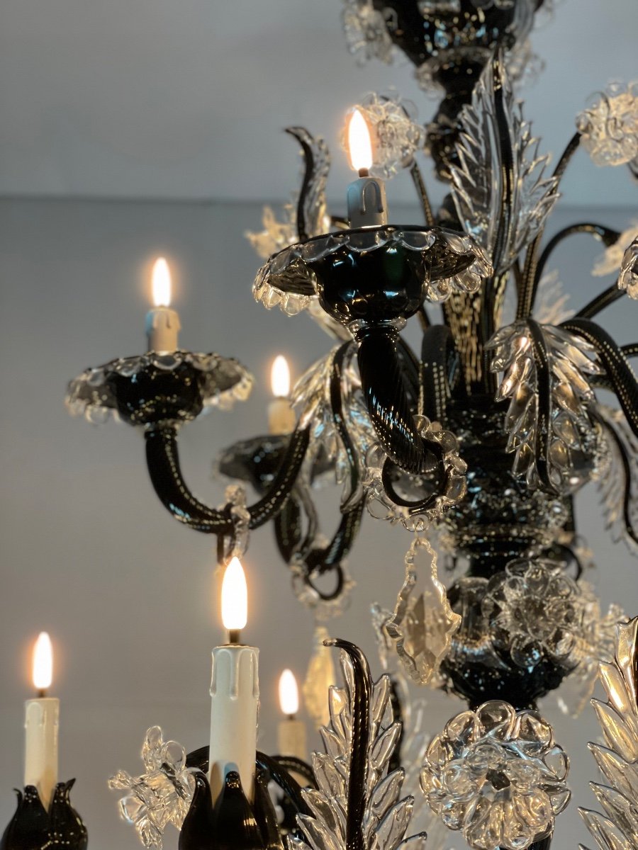 Important Venetian Chandelier In Black And Colorless Murano Glass 24 Arms Of Light-photo-6