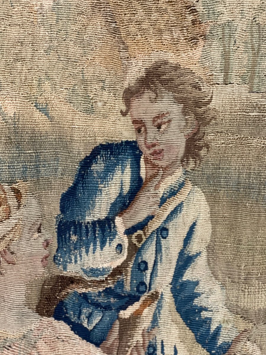 Tapestry, Country Scene, Wool And Silk, Eighteenth Century-photo-4