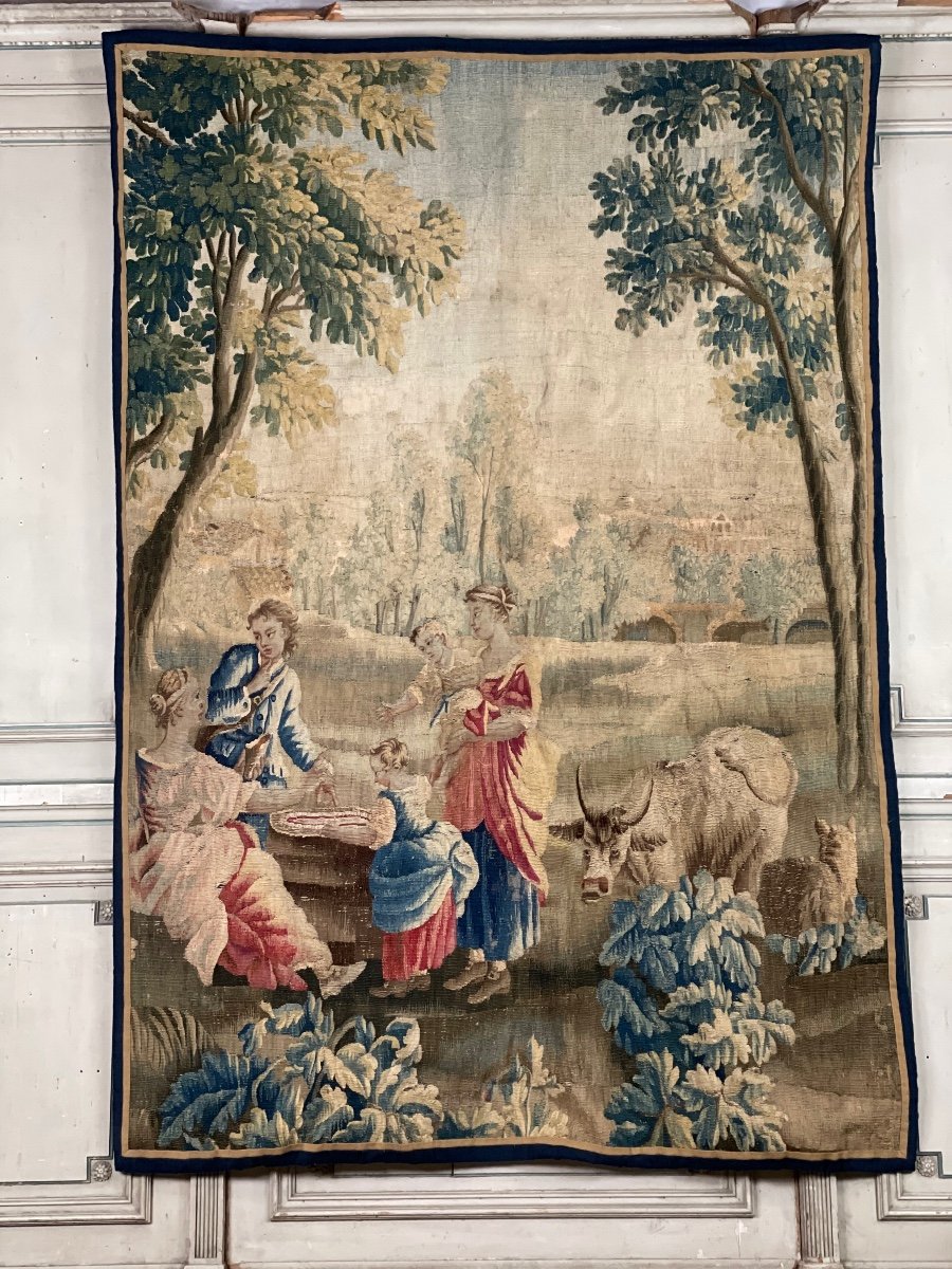 Tapestry, Country Scene, Wool And Silk, Eighteenth Century