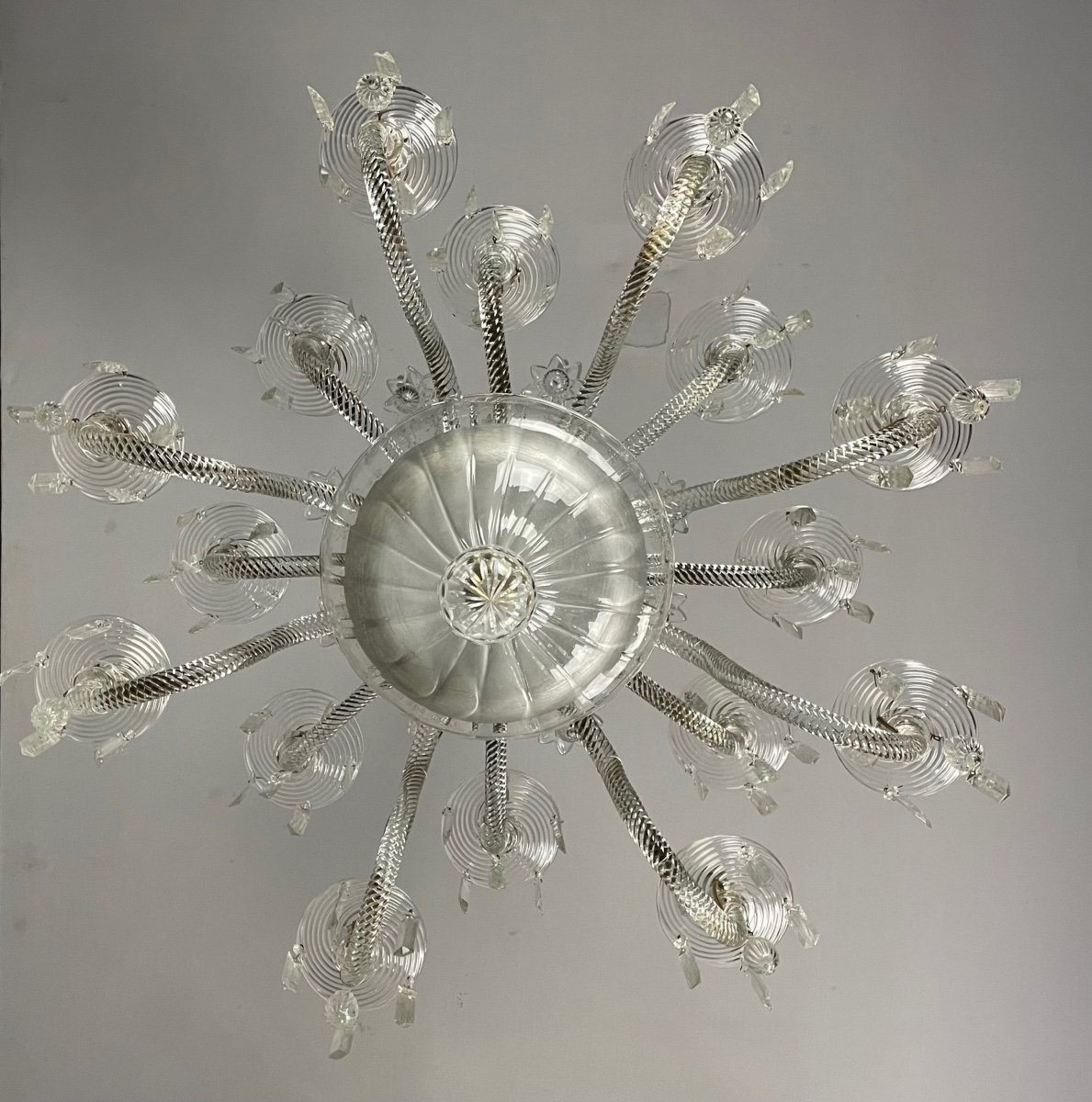 Transparent Blown And Pinch Glass Chandelier Decorated With Crystals, Austria Circa 1920-photo-3