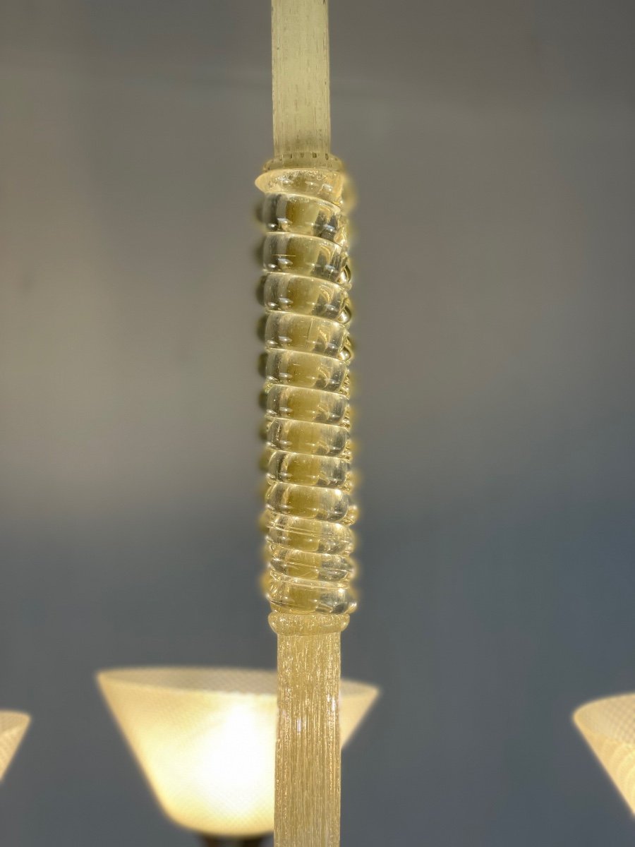 Venetian Murano Glass Chandelier Circa 1940, Vetro A Reticello-photo-2