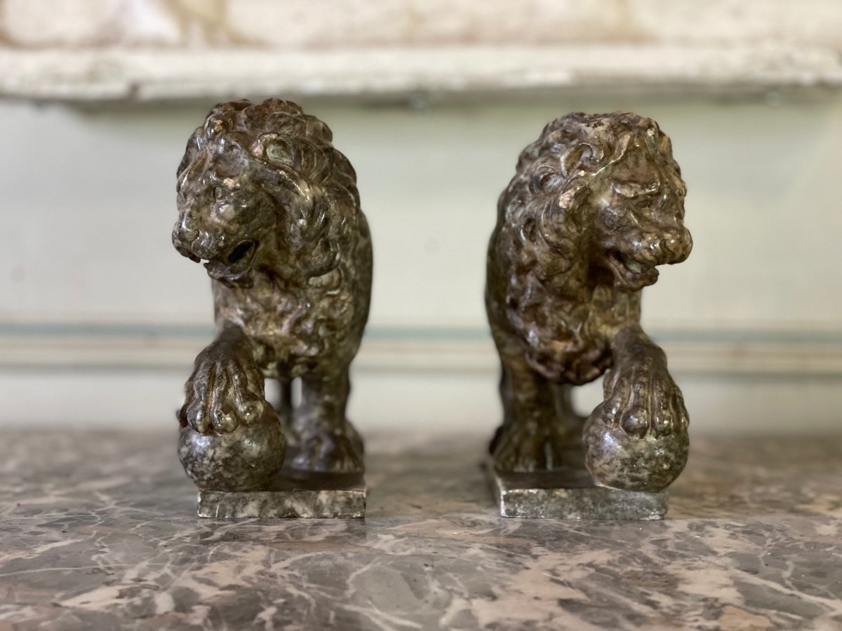 Pair Of Medici Lions In Alabaster, Italy XIXth Century-photo-4