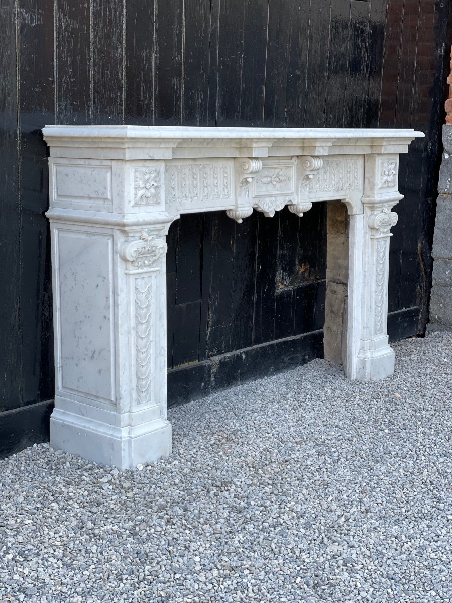 Napoleon III Fireplace In Carrara Marble-photo-4