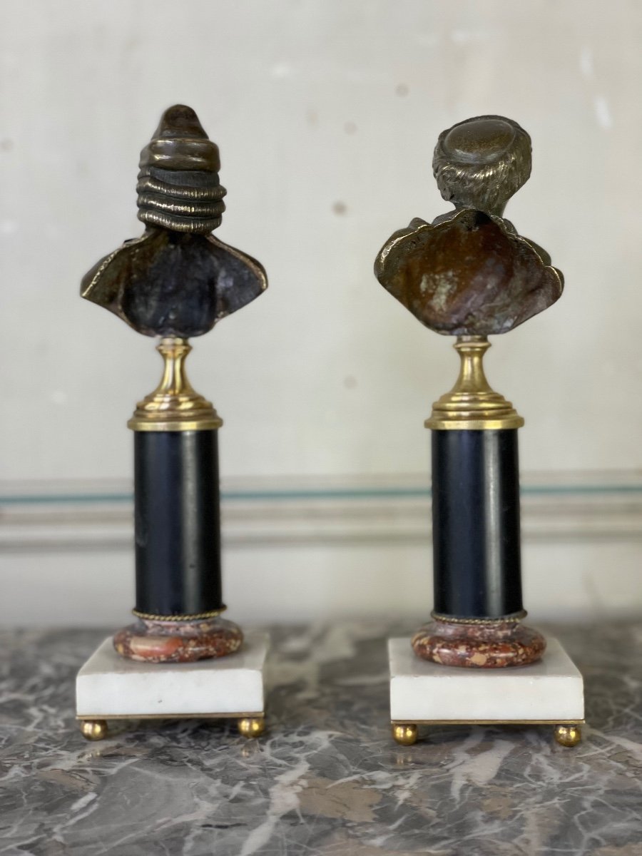 Pair Of Bronze Busts, Voltaire And Rousseau, XIXth Century-photo-3