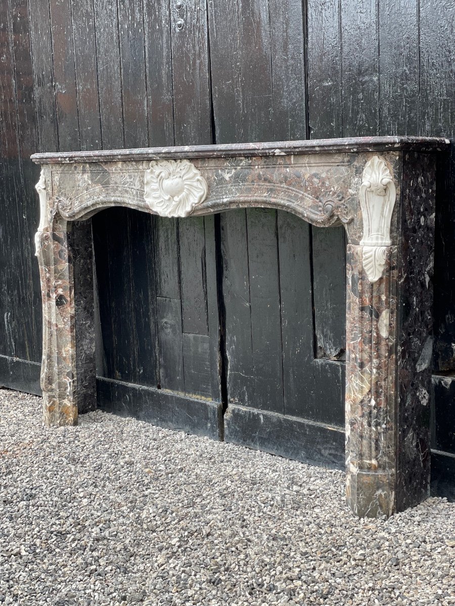 Louis XV Fireplace In De Waulsort Marble, Levanto And Statuary White, Eighteenth Century