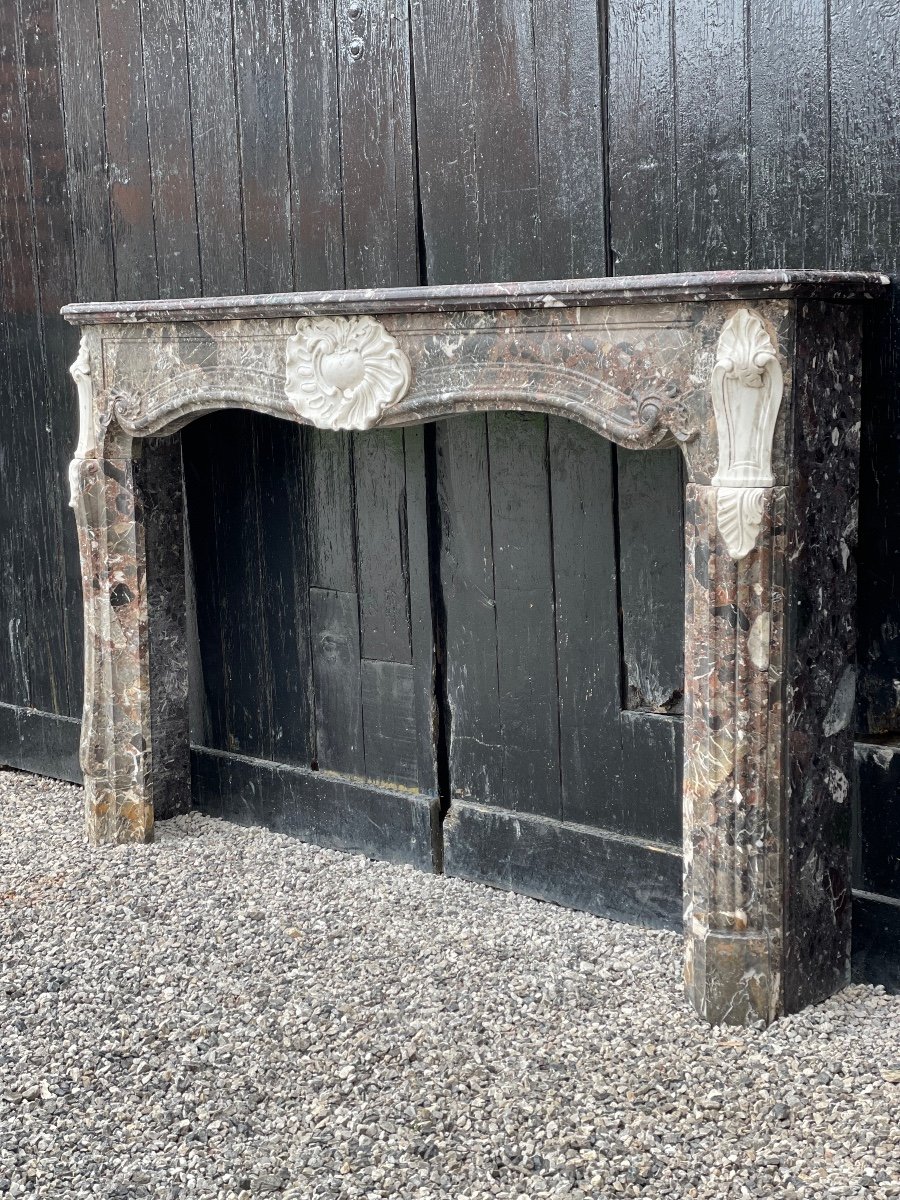 Louis XV Fireplace In De Waulsort Marble, Levanto And Statuary White, Eighteenth Century