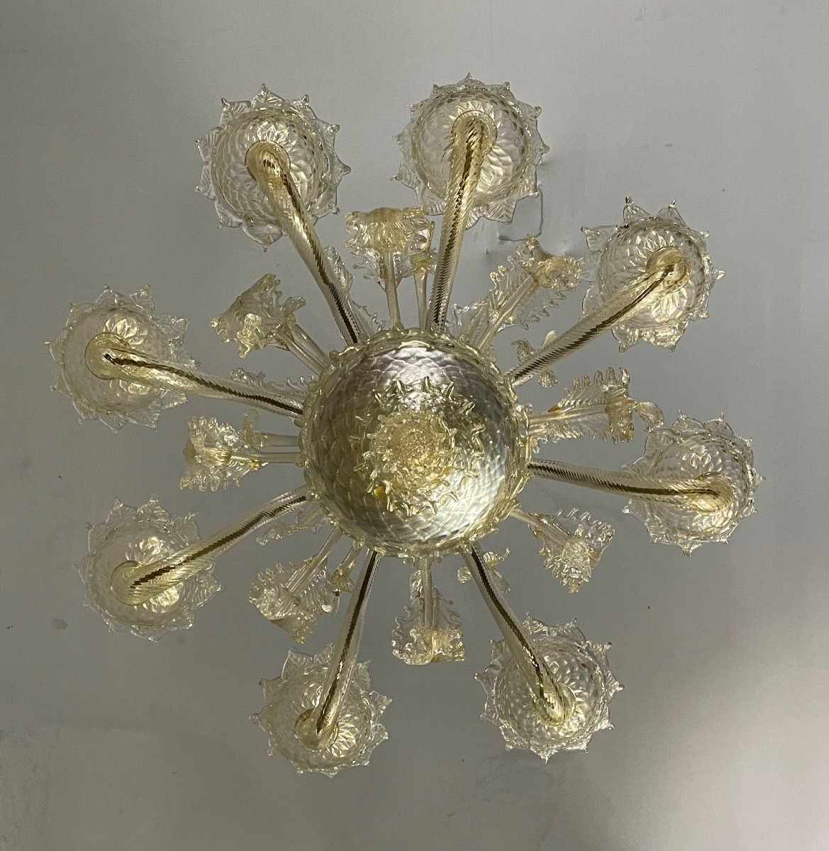 Venetian Chandelier In Golden Murano Glass, 8 Arms Of Light-photo-2