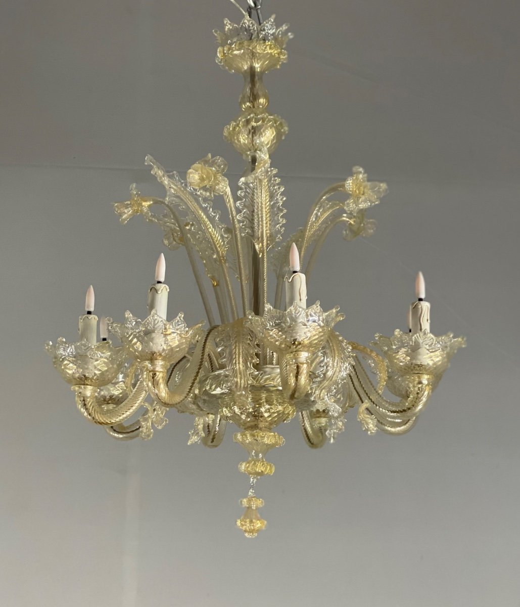 Venetian Chandelier In Golden Murano Glass, 8 Arms Of Light-photo-4