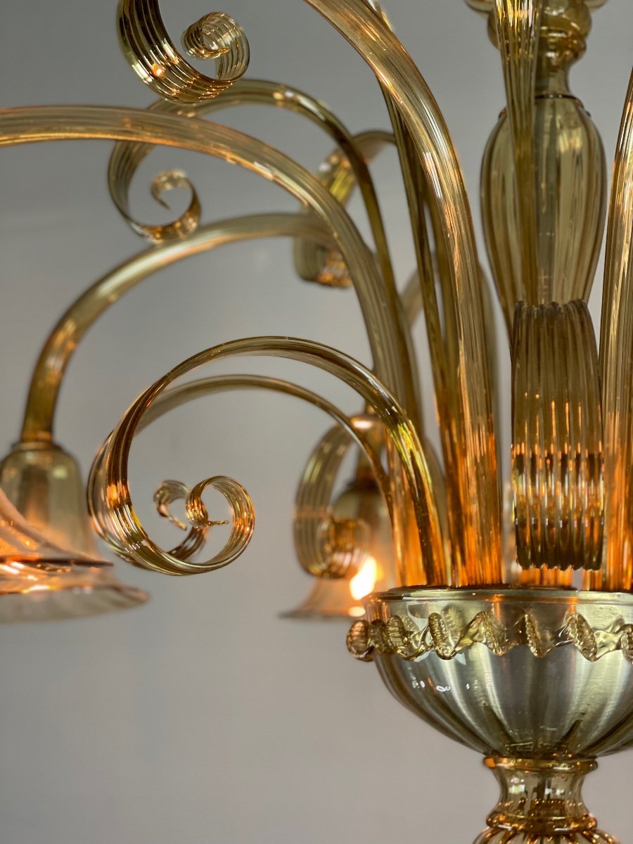 Venetian Chandelier In Golden Murano Glass, 8 Arms Of Light-photo-2