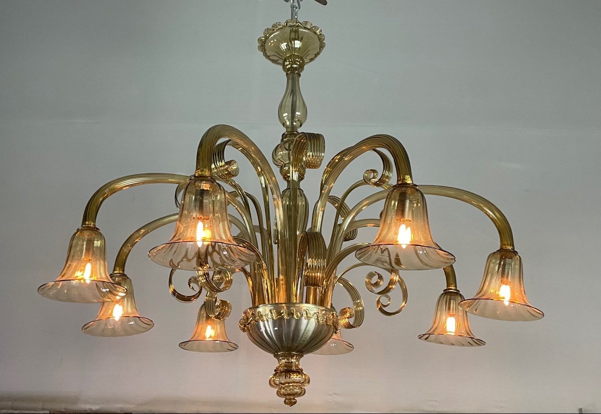 Venetian Chandelier In Golden Murano Glass, 8 Arms Of Light-photo-4