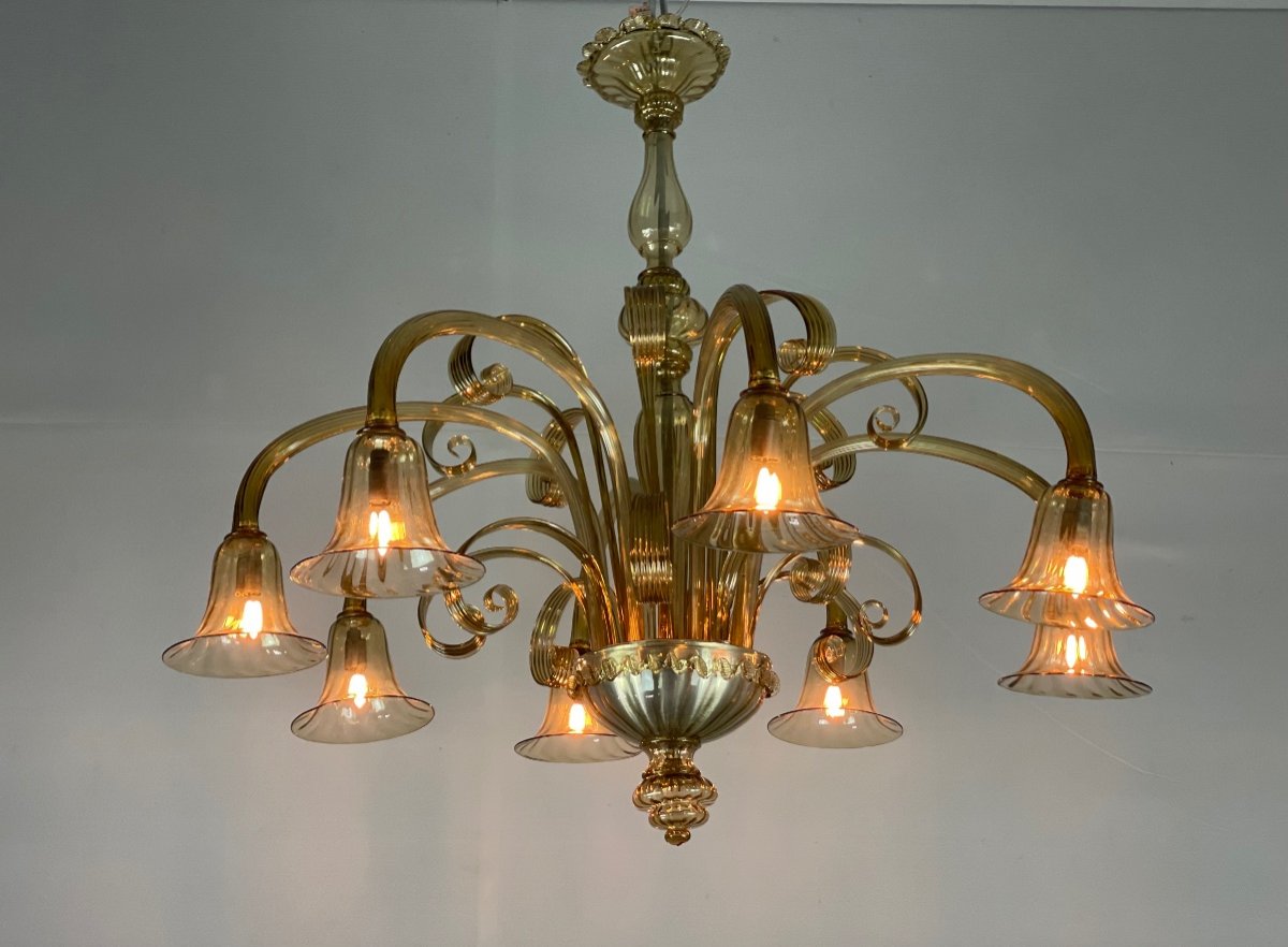 Venetian Chandelier In Golden Murano Glass, 8 Arms Of Light-photo-5