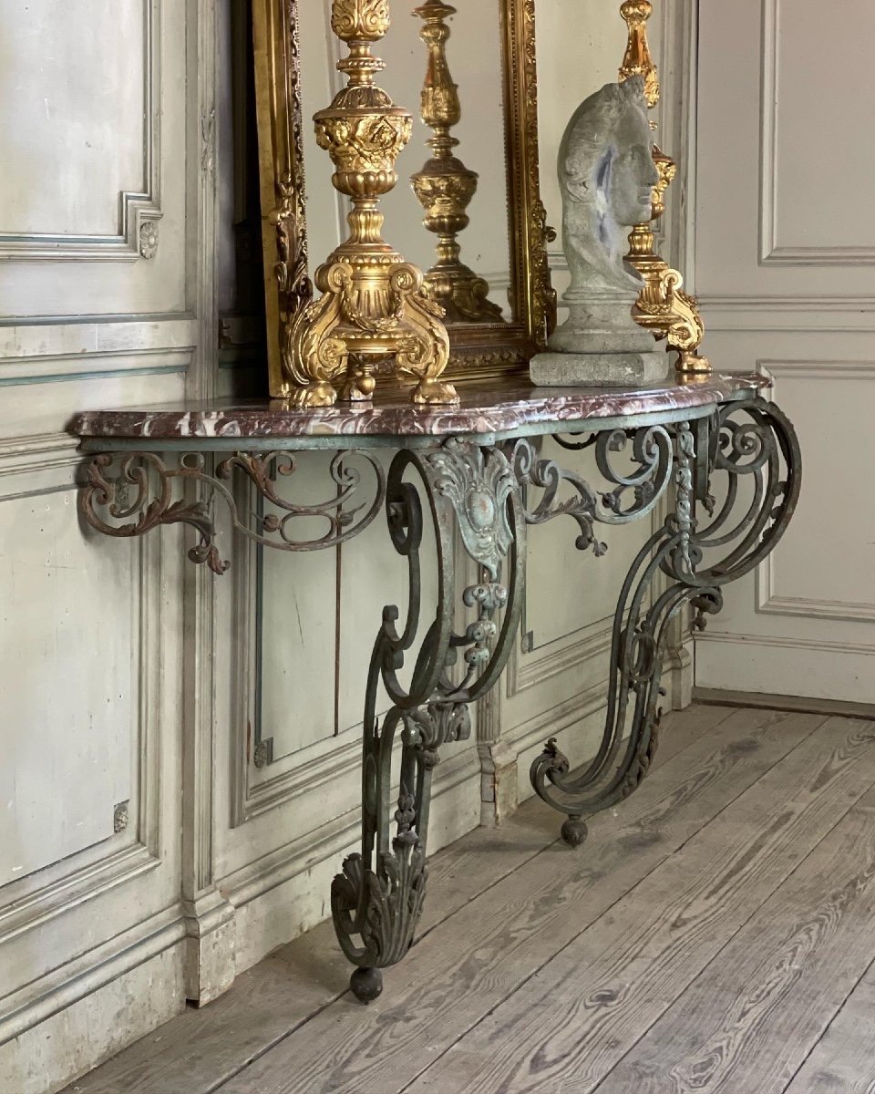 Console In Wrought Iron And Its Marble, Circa 1880-photo-3