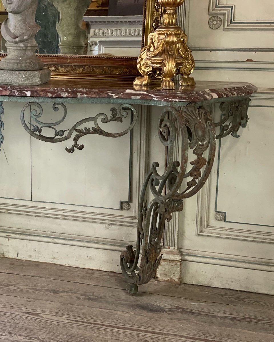 Console In Wrought Iron And Its Marble, Circa 1880-photo-1