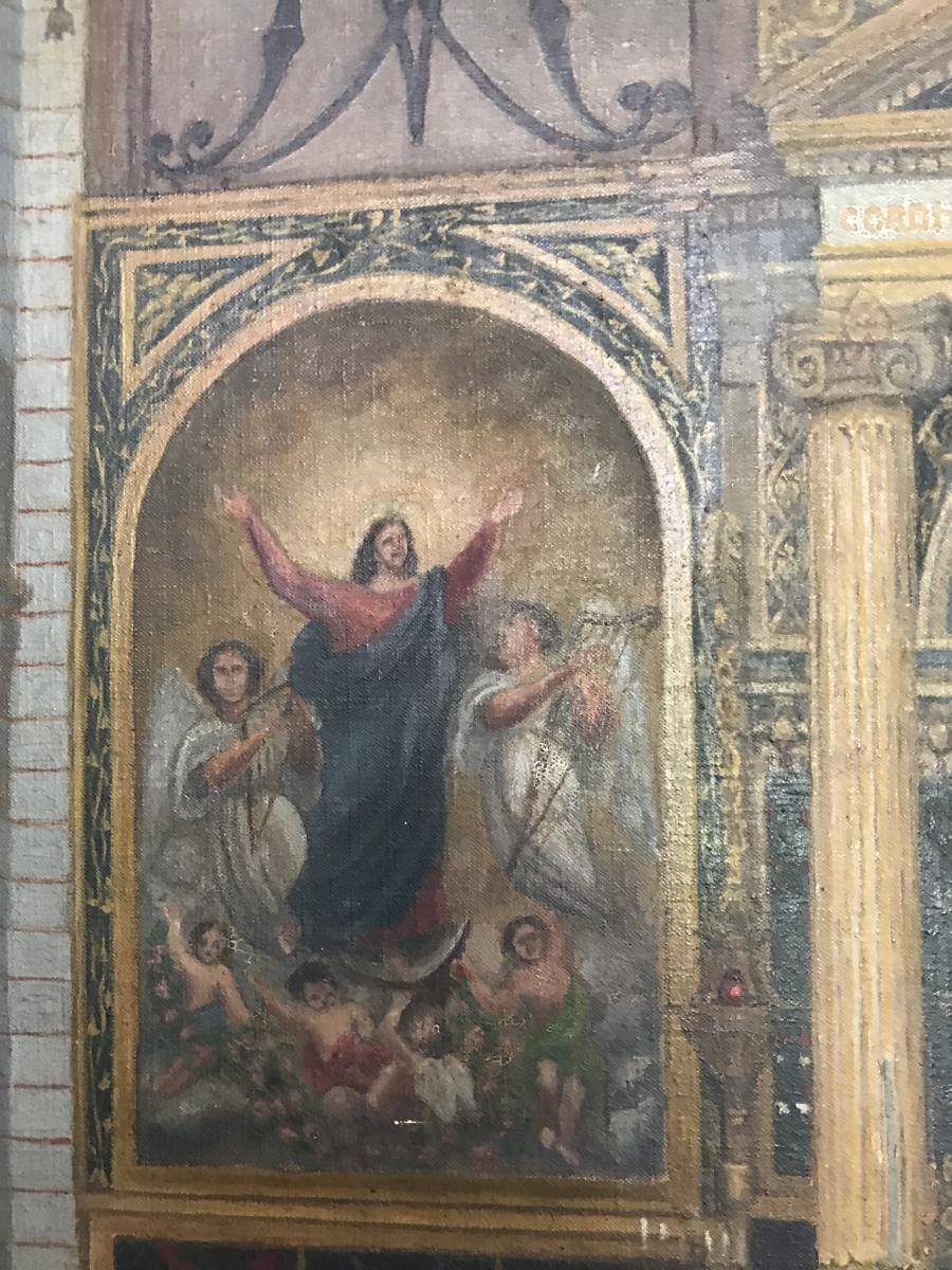 Huile Sur Toile, Intérieur D’eglise -photo-3